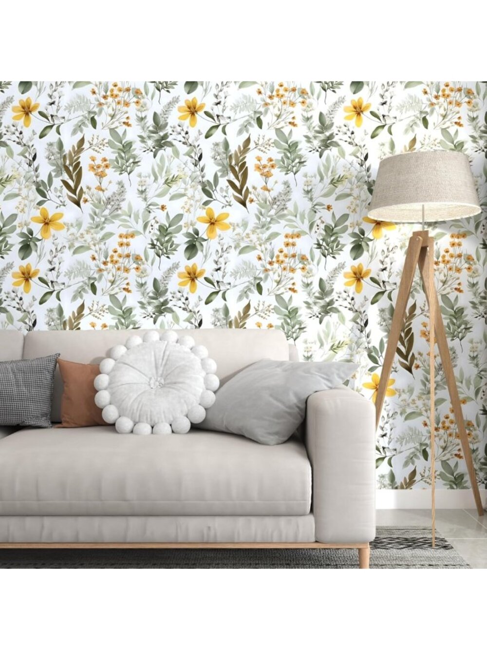Peel and Stick Vintage Floral Wallpaper - Green Leaf Botanical Self-Adhesive - Picture 2 of 8